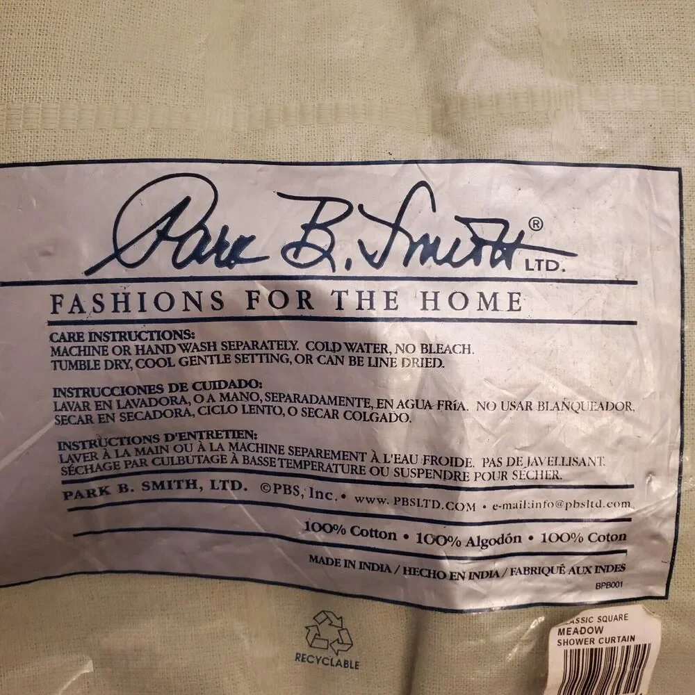 NEW Park B. Smith Classic Cortina Meadow‎ Cotton Shower Curtain 72